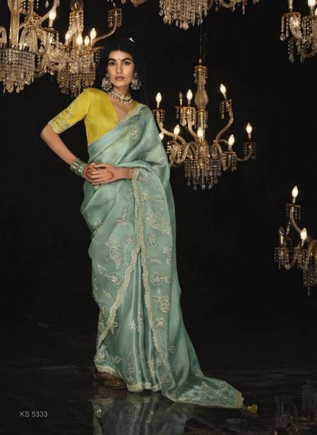 Sea Green Colour Kajal Vol 14 By Kimora Pure Fancy Fabric Designer Saree Wholesale In Delhi KS 5333