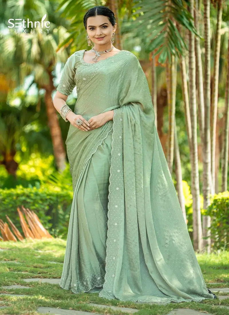 Sea Green Colour Karigari By Sethnic Satin Fancy Saree Wholesale In India 33004