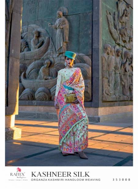 Sea Green Colour Kashneer Silk By Rajtex Organza Kashmiri Handloom Weaving Saree Wholesale Online 353008