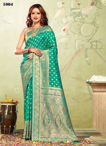 Sea Green Colour Kia Silk By Sangam Wedding Saree Catalog 1004
