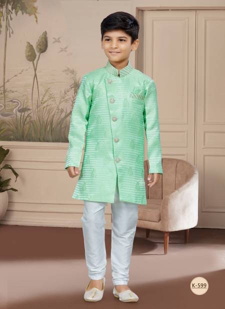 Sea Green Colour Kids Vol 4 Boys Wear Kurta Pajama And Indo Western Catalog K 599