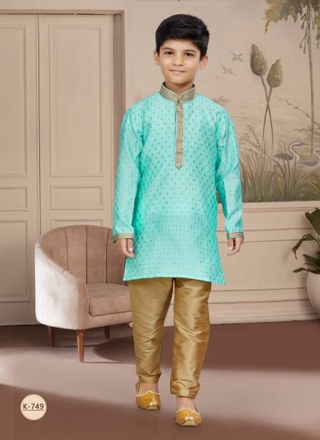 Sea Green Colour Kids Vol 4 Boys Wear Kurta Pajama And Indo Western Catalog K 749