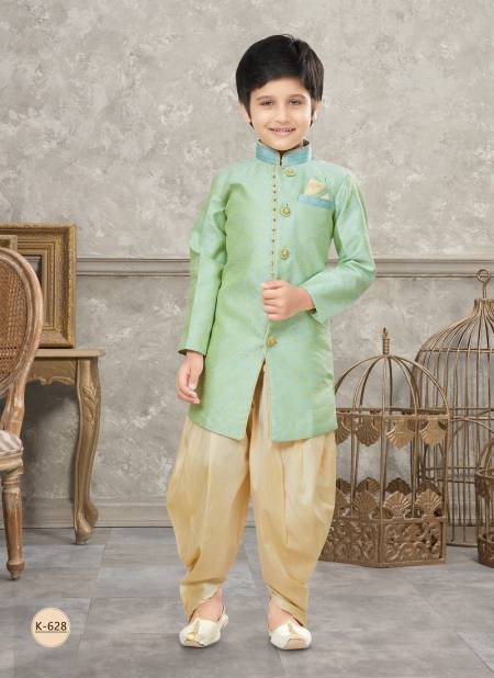 Sea Green Colour Kids Vol 5 Boys Wear Kurta Pajama And Indo Western Catalog K 628