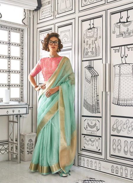 Sea Green Colour Knoorie By Rajtex Moss Chiffon Handloom Weaving Saree Exporters In India 387001
