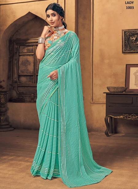 Sea Green Colour Lady By Fashion Lab Designer Saree Catalog 1003