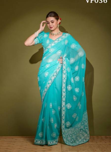 Sea Green Colour Lakhnavi By Fashion Berry Georgette Saree Catalog 36
