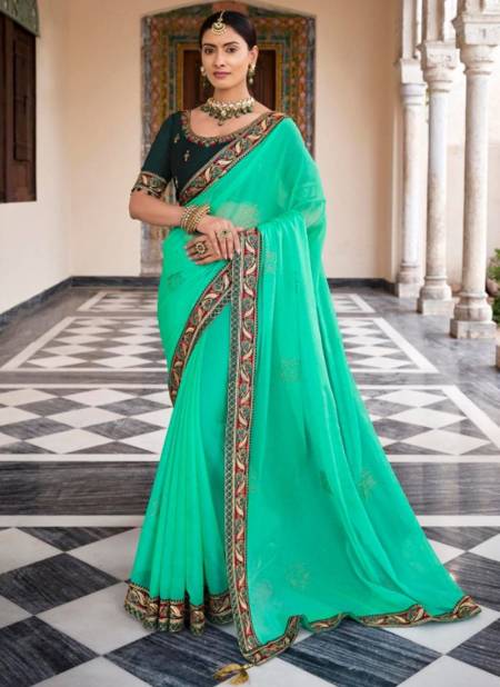 Sea Green Colour Mahima Exclusive Wear Wholesale Chiffon Sarees 1007
