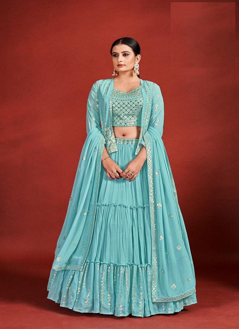 Sea Green Colour Mahira Vol 5 By Arya Indowestern Lehenga Choli Catalog 69005