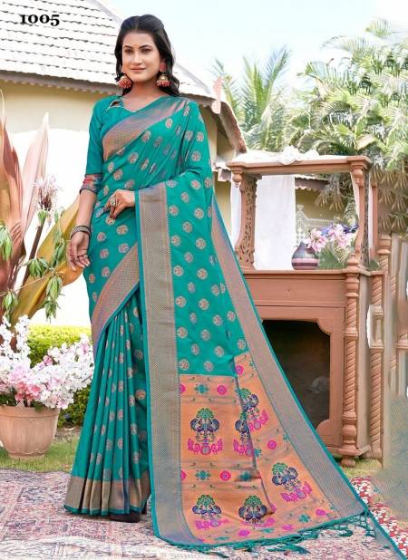 Sea Green Colour Maitri Silk By Sangam Banarasi Silk Saree Catalog 1005