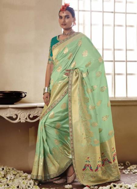 Sea Green Colour Meenakari Wholesale Ethnic Wear Silk Saree Catalog 146