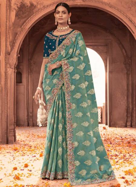 Sea Green Colour Naksh Mahaveera Wedding Sarees Catalog 2102