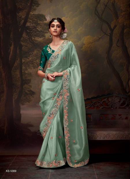 Sea Green Colour Naveli By Kimora Tissue Organza Weddding Wear Saree Suppliers In India KS 5369