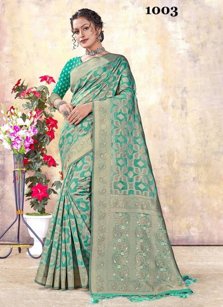 Sea Green Colour Nyansi By Sangam Wedding Designer Saree Catalog 1003