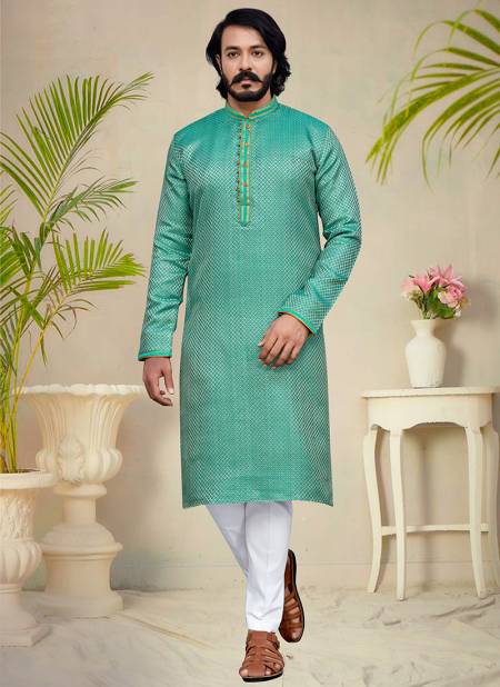 Sea Green Colour Outluk 118 Function Wear Mens Kurta Pajama Catalog 118006