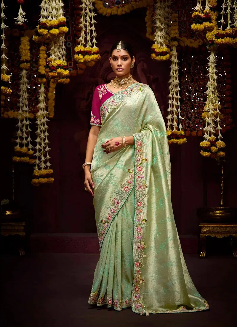 Sea Green Colour Prasang By Kimora Banarasi Kanjivaram Wedding Wear Saree Orders In India SA-343