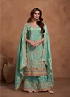 Sea Green Colour Qurbat By Gulkayra Simar Silk Plazoo Suits Wholesalers In India 7456