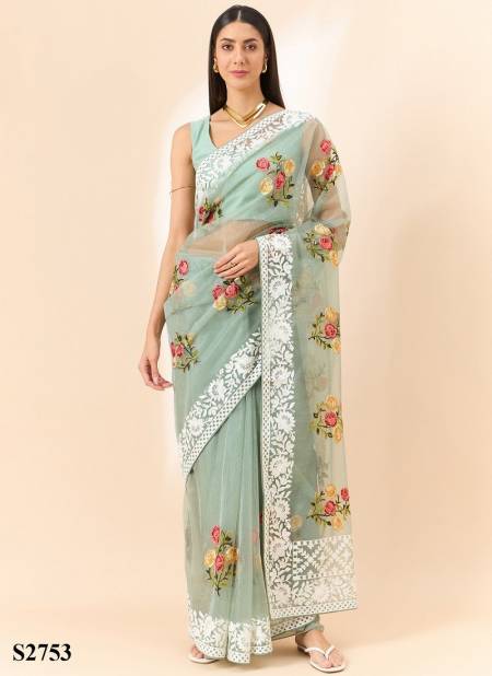 Sea Green Colour Roozal Vol 8 By Mahotsav Festive Designer Organza Wear Saree Surat Wholesale Market S2753