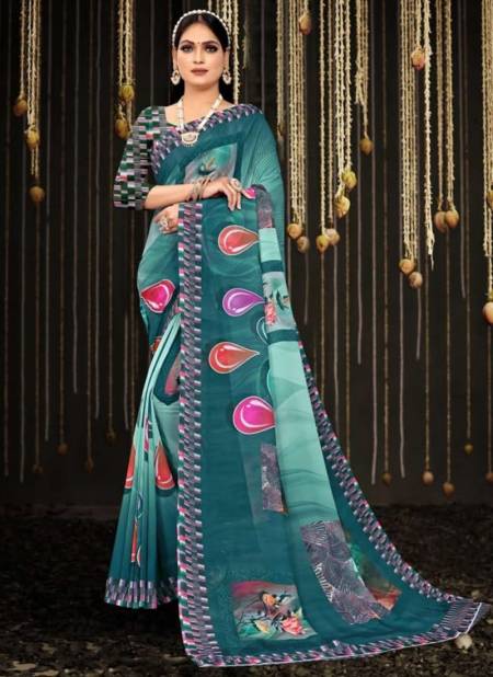 Sea Green Colour Rupali Printed Wholesale Daily Wear Sarees 1006