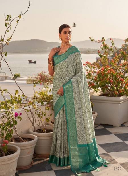 Sea Green Colour Saanj By Pankh Khadi Silk Digital Print Saree Exporters In India 6401