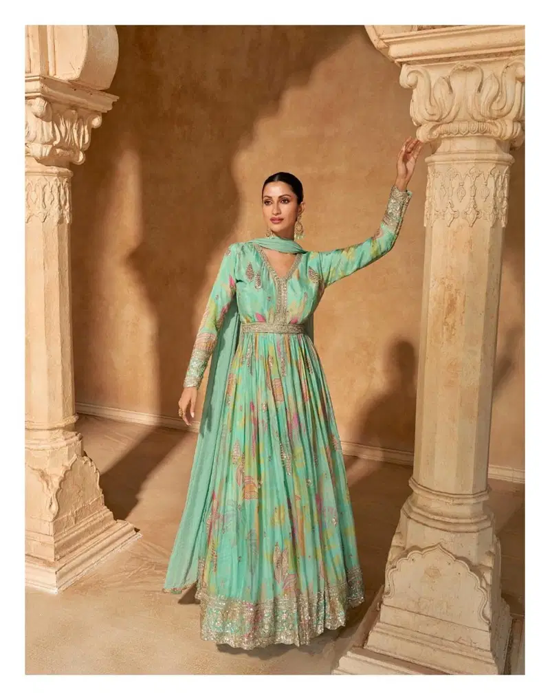 Sea Green Colour Saanj By Sayuri Wedding Designer Gown With Dupatta Wholesale Shop In Surat 5645