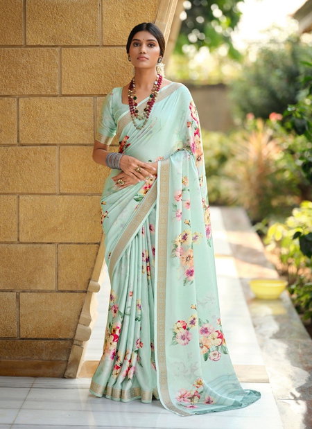 Sea Green Colour Sahar By Sr Viscose Printed Saree Wholesale Shop In Surat 1001