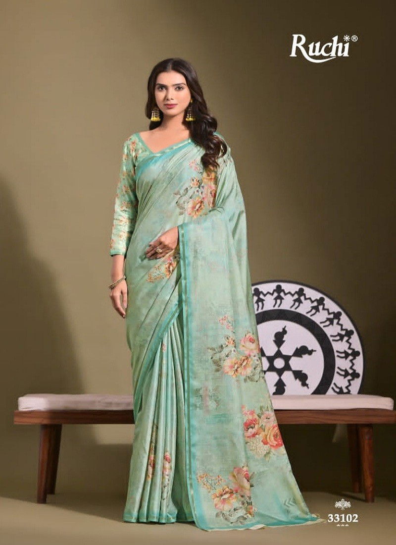 Sea Green Colour Saisha By Ruchi Tussar Silk Printed Ladies Saree Wholesale Market In Surat 33102