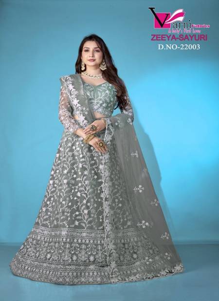 Sea Green Colour Sayuri By Varni Net Embroidered Designer Lehenga Choli Suppliers In India 22003