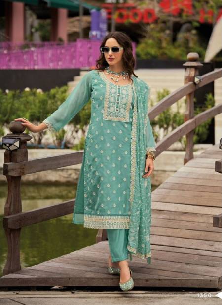 Sea Green Colour Shazar By Zaveri Organza Embroidery Kurti With Bottom Dupatta Wholesale In India 1350