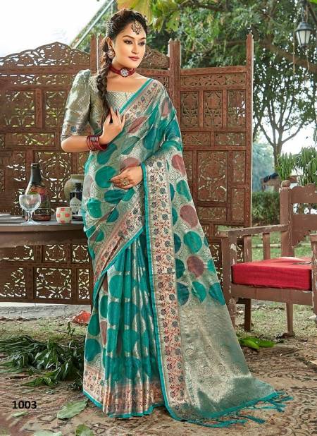 Sea Green Colour Sheesha By Sangam Wedding Saree Catalog 1003