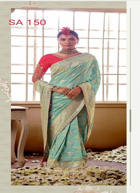 Sea Green Colour Sindhuri By Kimora Meenakari Silk Designer Wedding Saree Catalog SA 150