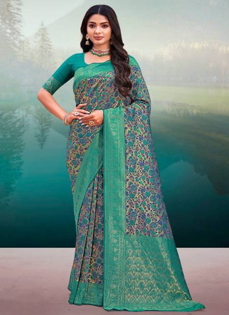 Sea Green Colour Sonpari Silk Colors Sangam Wholesale Banarasi Silk Sarees Catalog 3512