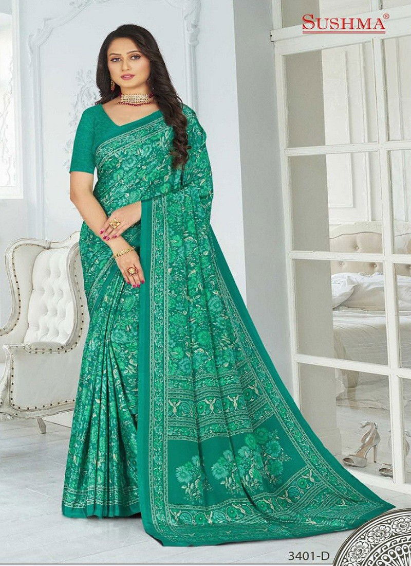 Sea Green Colour Sushma Set 34 Dailywear Saree Catalog 3401 D