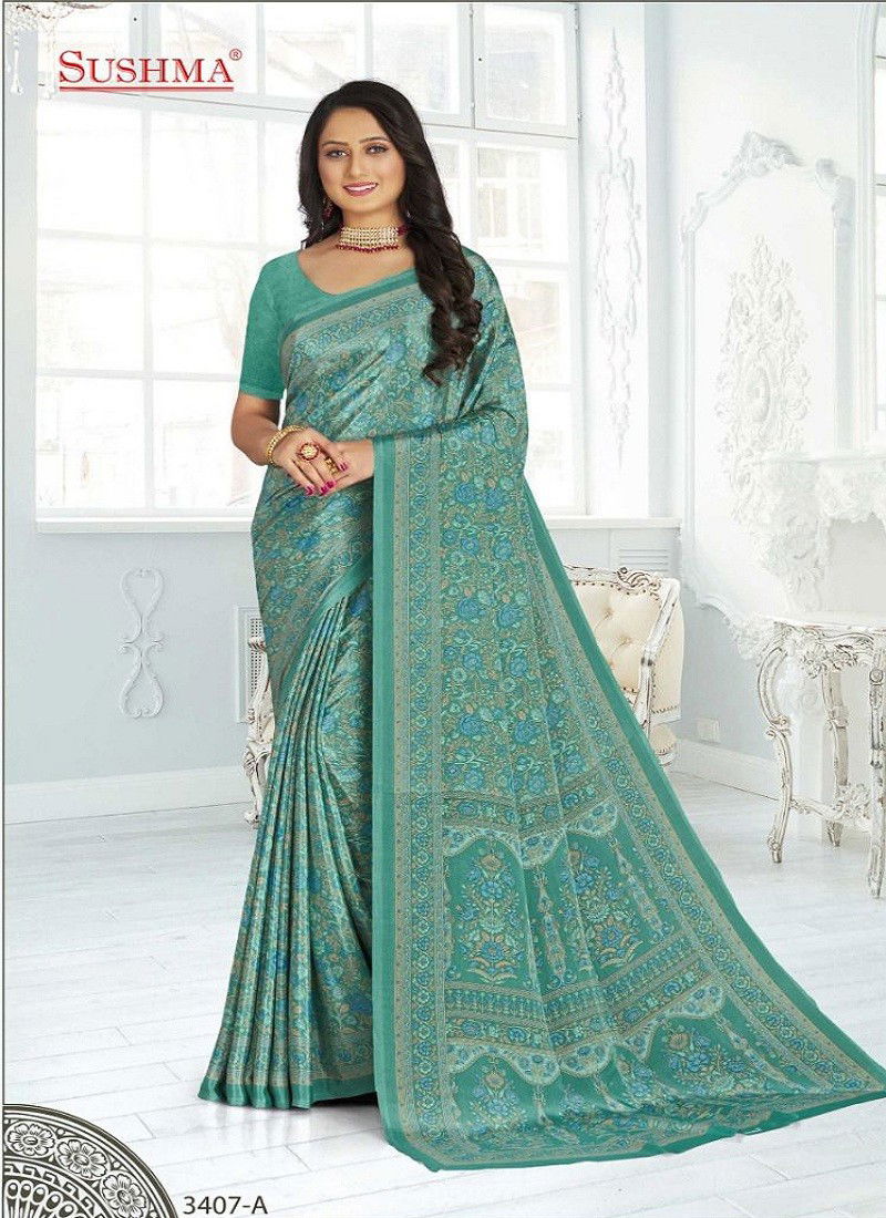 Sea Green Colour Sushma Set 34 Dailywear Saree Catalog 3407 A