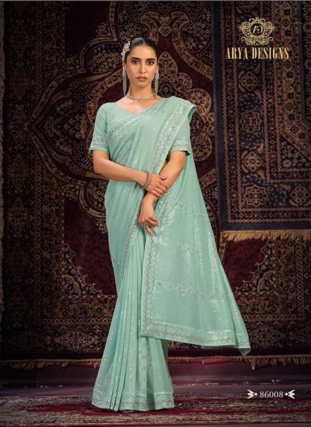 Sea Green Colour Swarna Vol 8 By Arya Designs Party Wear Georgette Saree Online Wholesale 86008