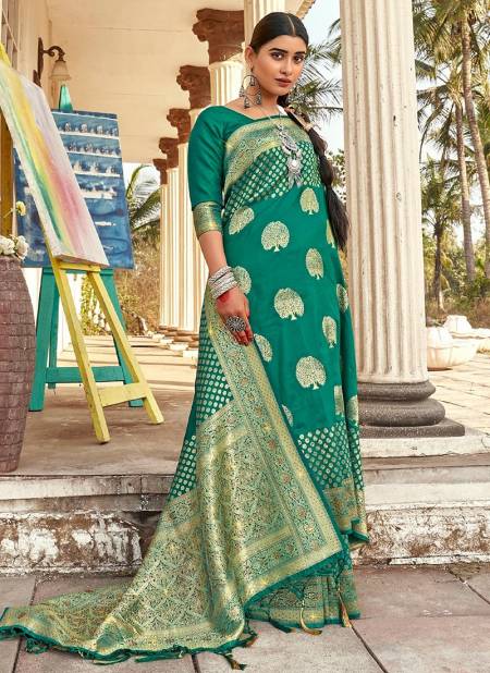 Sea Green Colour Varlaxmi Sangam Wedding Wear Wholesale Banarasi Silk Sarees Catalog 1004