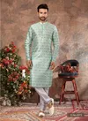 Sea Green Colour Vol 10 Wedding Wear Mens Kurta Pajama Orders In India 2073