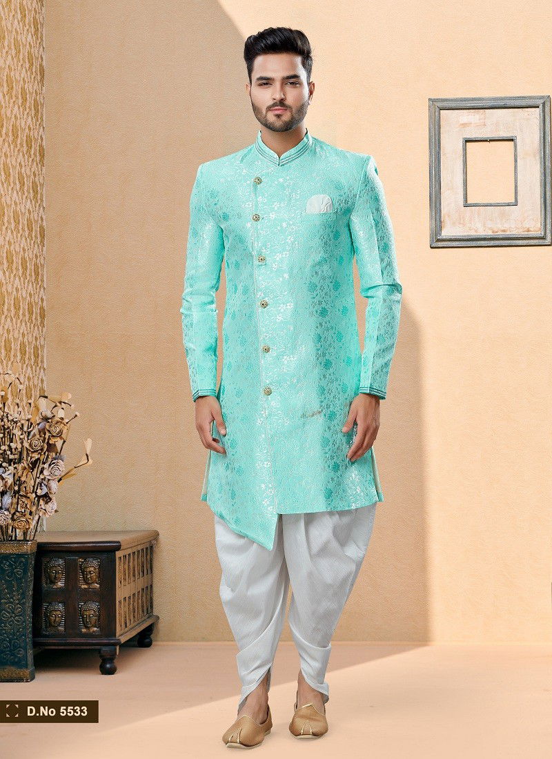 Sea Green Colour Vol 14 Wedding Wear Mens Dhoti Sherwani Orders In India 5533