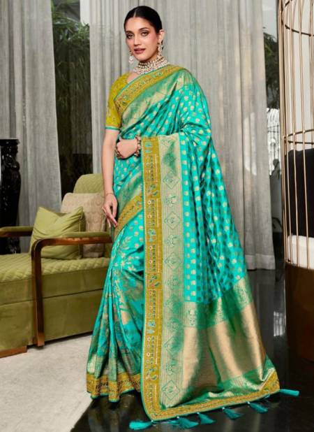Sea Green Colour Wholesale Wedding Wear Sarees Catalog 5708