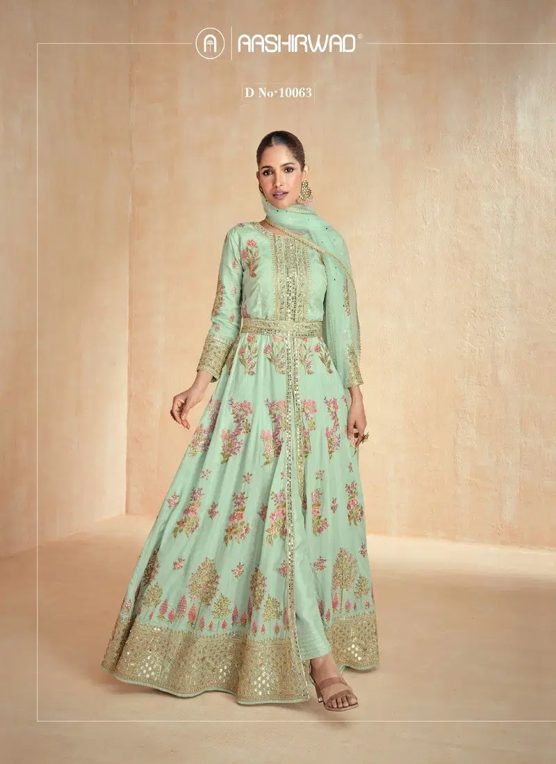 Sea Green Colour Zarina By Aashirwad Premium Silk Readymade Suits Orders In India 10063