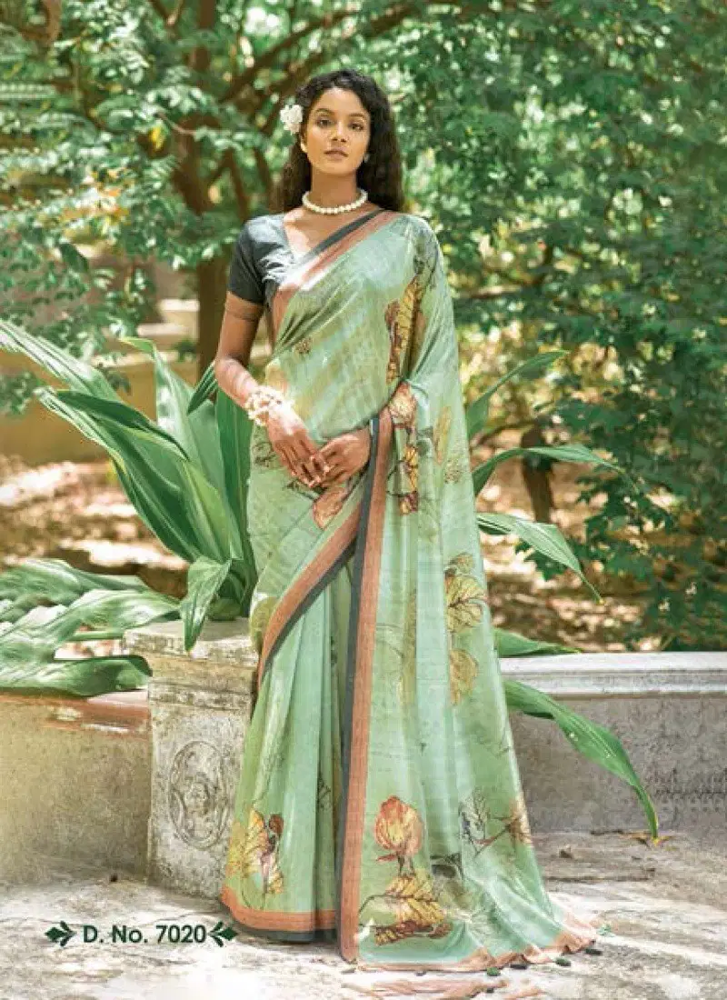 Sea Green Colour Zuleyka By Bhumi Paper Silk Daily Wear Saree Exportes In India 7020