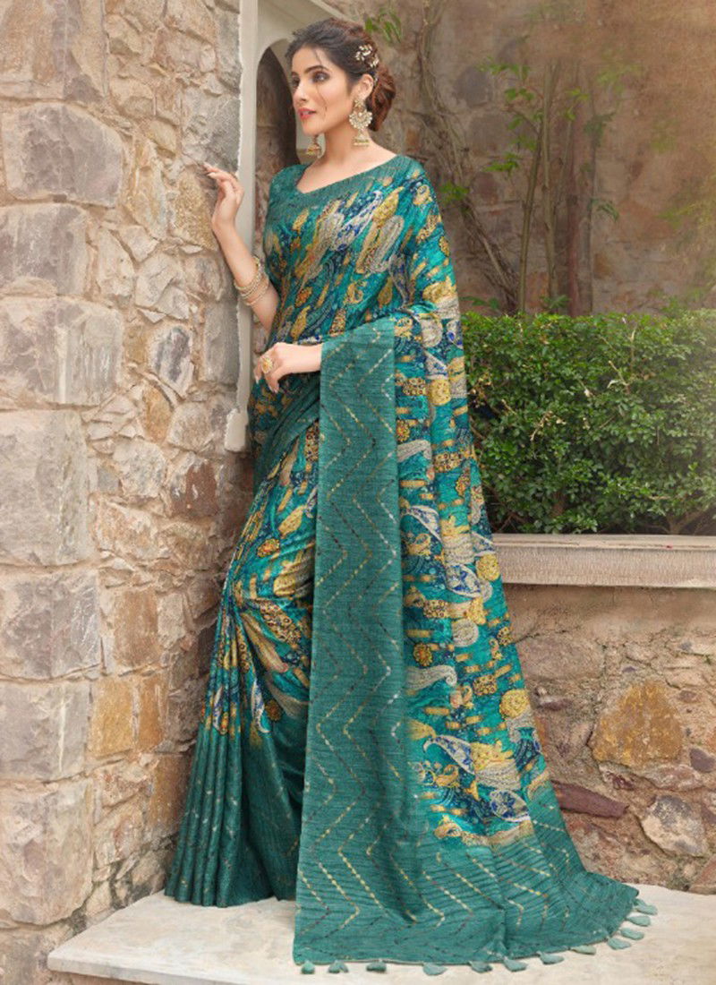 Sea Green Jiyara Fancy Wholesale printed Sarees Catalog 25009