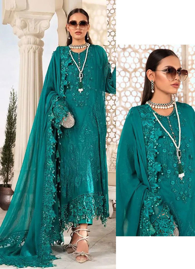 Sea Green Maria B Chiffons Vol 2 Wholesale Pakistani Salwar Suits Catalog 52003