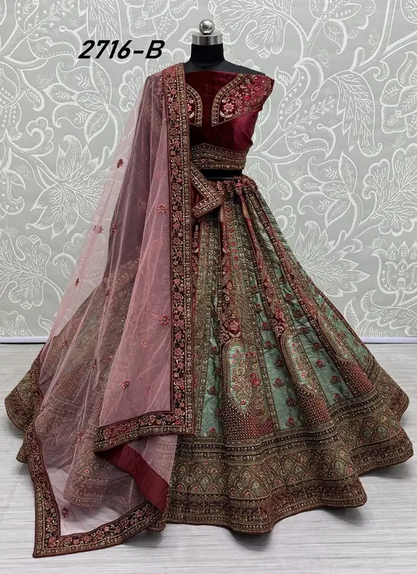 2716 A To 2716 C by Anjani Art Velvet Embroidery Bridal Wholesale Lehenga Choli In India