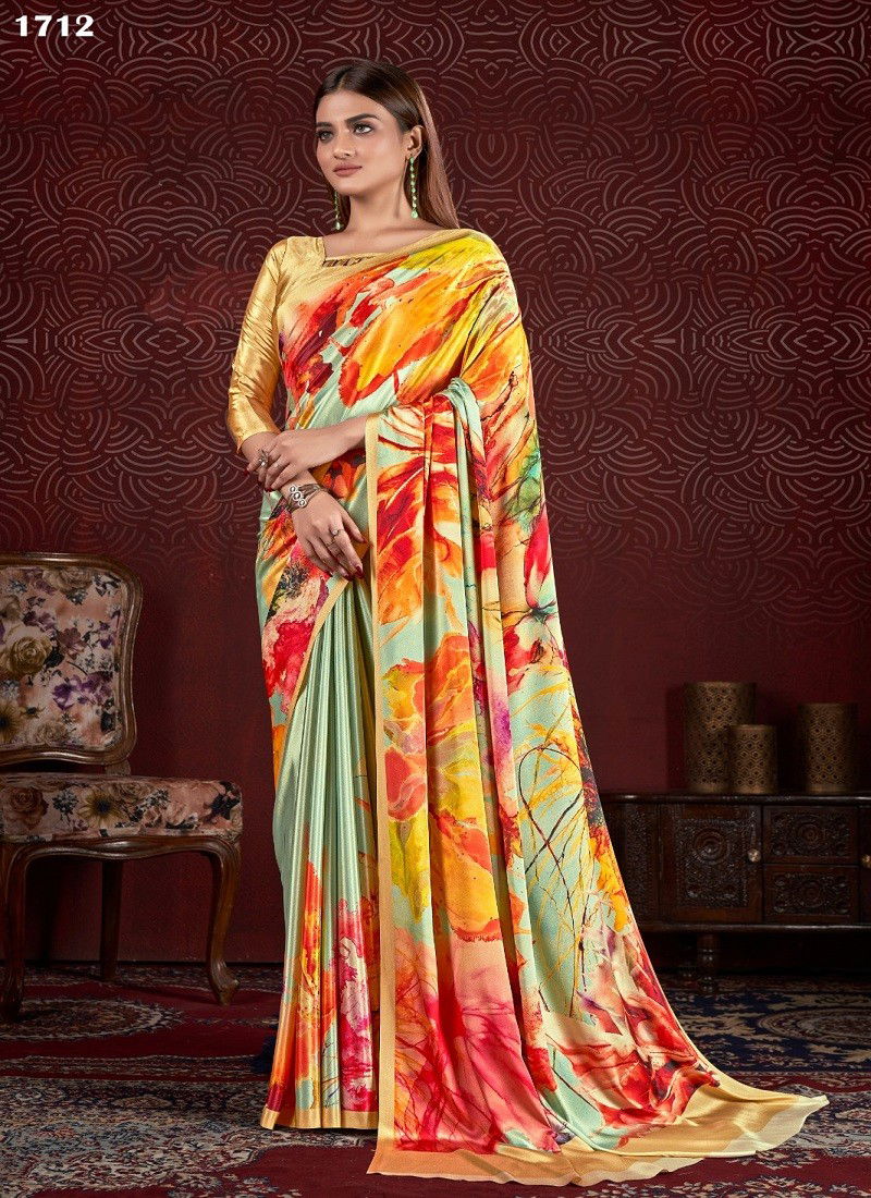 Sea Green Multi Colour Hanoi By Jivora Crepe Digital Printed Casual Wear Saree Wholesale Online 1712