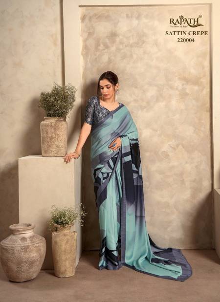 Sea Green Multi Colour Jasmine By Rajpath Printed Satin Crape Casual Wear Saree Manufactures 220004