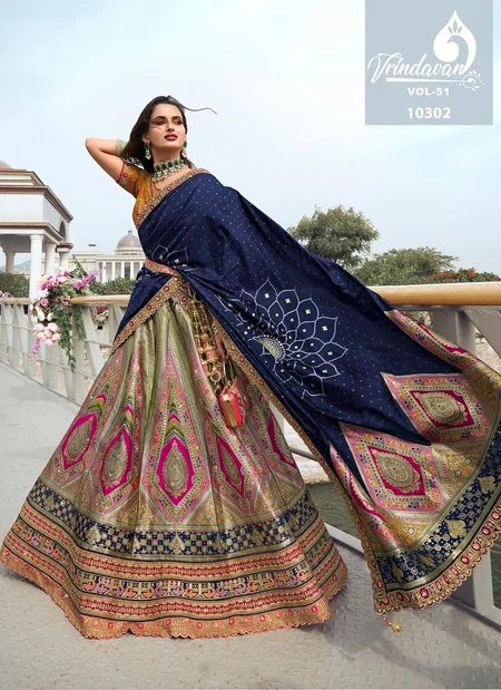Sea Green Multi Colour Royal Vrindavan Vol 51 Silk Bridal Lehenga Choli Suppliers In India 10302