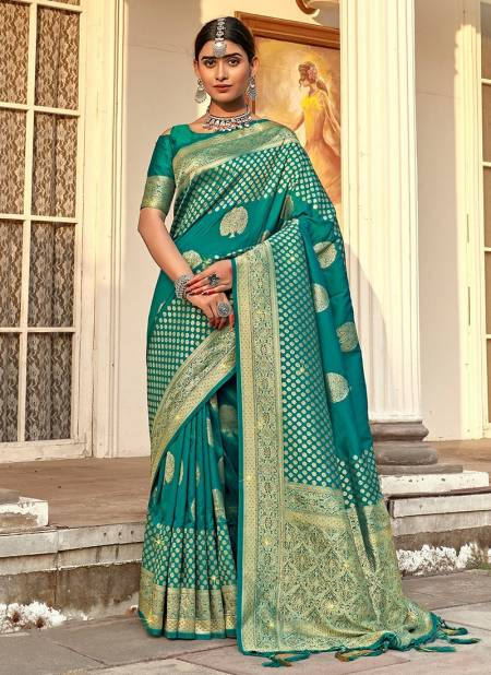 Sea Green Varlaxmi Sangam Wedding Wear Wholesale Banarasi Silk Sarees Catalog 1006