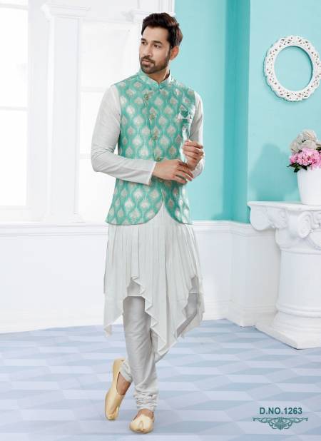 Sea Green Vol 15 Party Wear Mens Modi Jacket Kurta Pajama Online Wholesale 1263