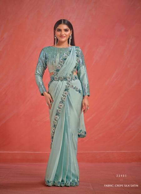 Sea Green colour Elegancia By Mahotsav Crepe Silk Party Wear Saree Catalog 23405