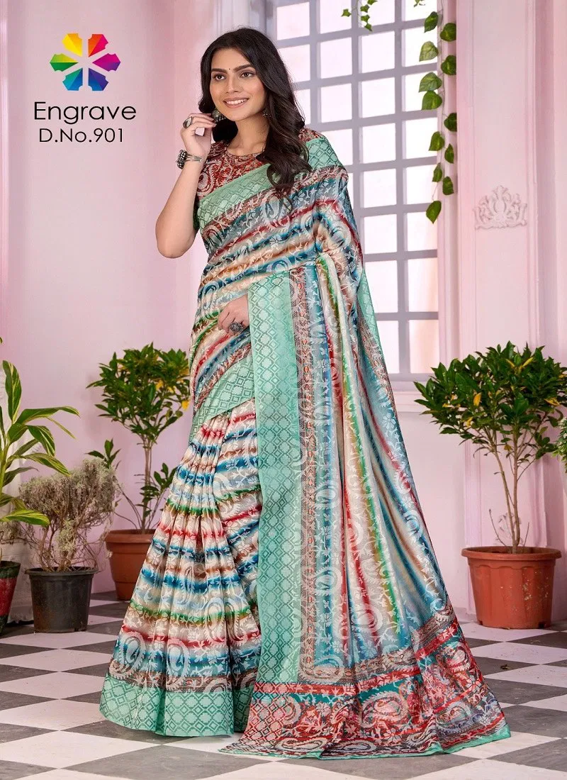 Sea green Colour Engrave By Jivora Chanderi Silk Daily Wear Saree Suppliers In India 901